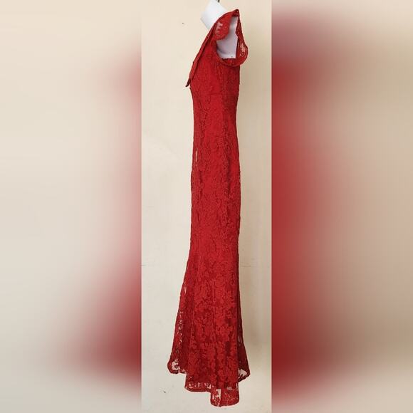 DAVID MEISTER Red Lace Formal Evening Gown Maxi Dress Size 4 - Picture 3 of 14